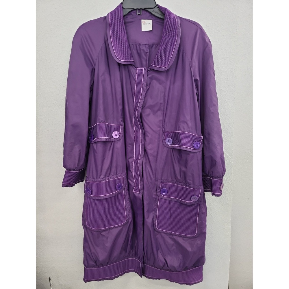 RED Valentino Lightweight Purple Pleated-Trim Coat, Size 10